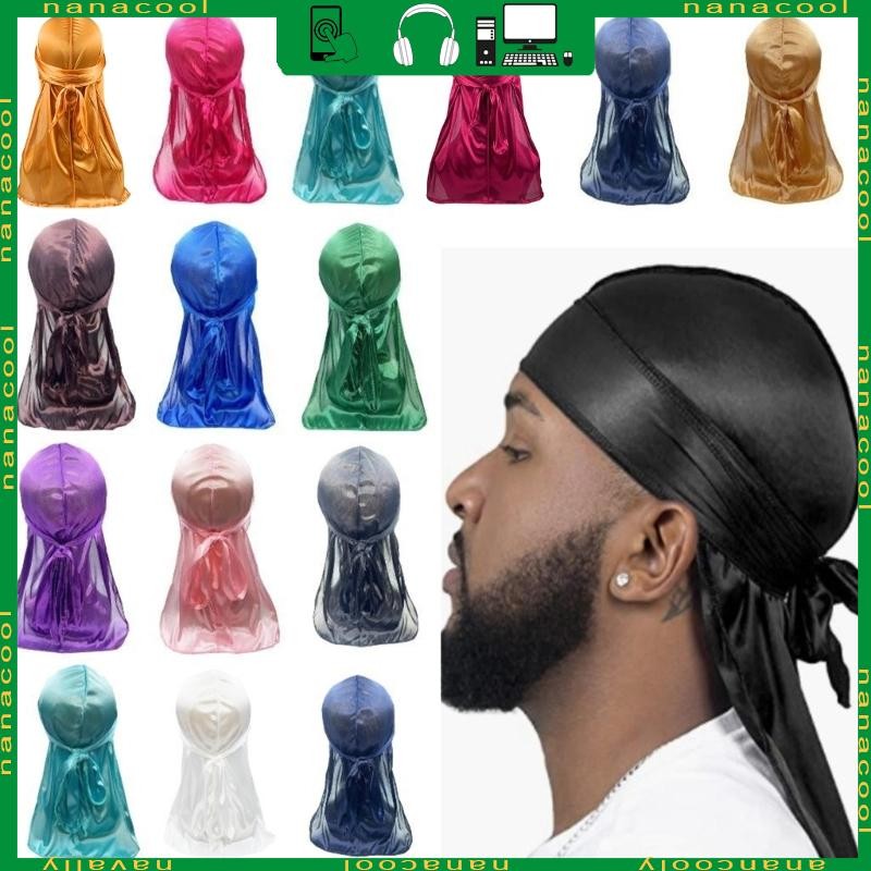 nana Masculino Cauda Longa Cabeça Envoltório Durag Macio Lenço Sedoso Chapéu Para Fácil Gerenciamento Penteado Apó