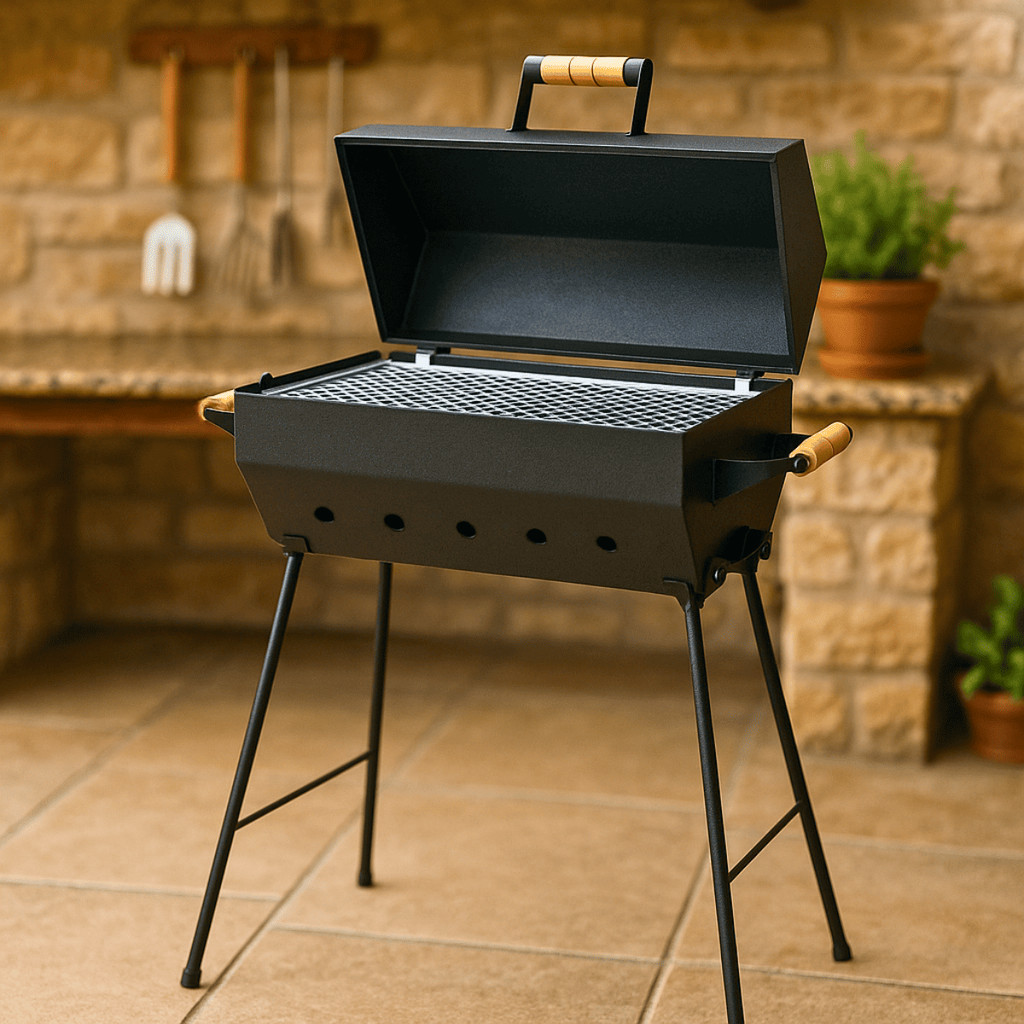 Churrasqueira A Bafo Desmontável Media Portátil Com Grelha Moeda Em Aço Para Churrasco