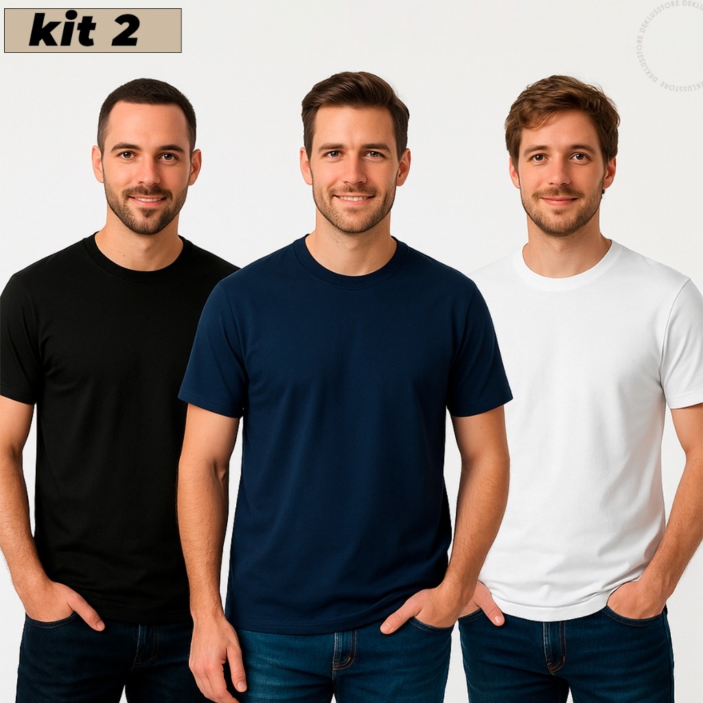 Kit 2 Camisa Camiseta Lisa Masculina Básica Tradicional 100% Poliéster