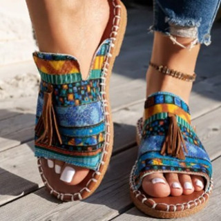 Sandálias Planas Femininas De Tamanho Grande 2025 Verão Novo Estilo Europeu Americano Borla Sapatos De Praia em Oferta na Shopee