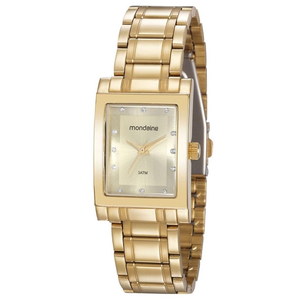 Relógio Mondaine Feminino Dourado Pequeno Quadrado Original