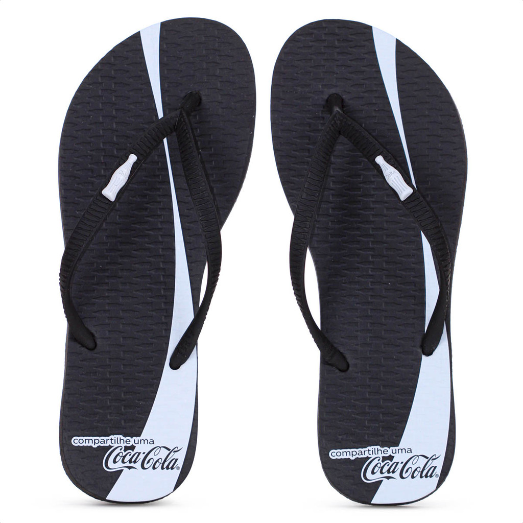 Chinelo Coca Cola Share a Coke Preto e Branco - Feminino em Oferta na Shopee