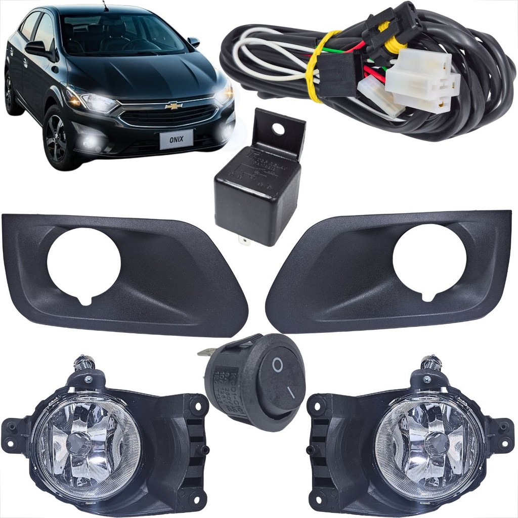 KIT FAROL DE MILHA ONIX LT PRISMA 2017 ATE 2019 MOLDURA PRETA BOTAO TIC TAC SEM LED