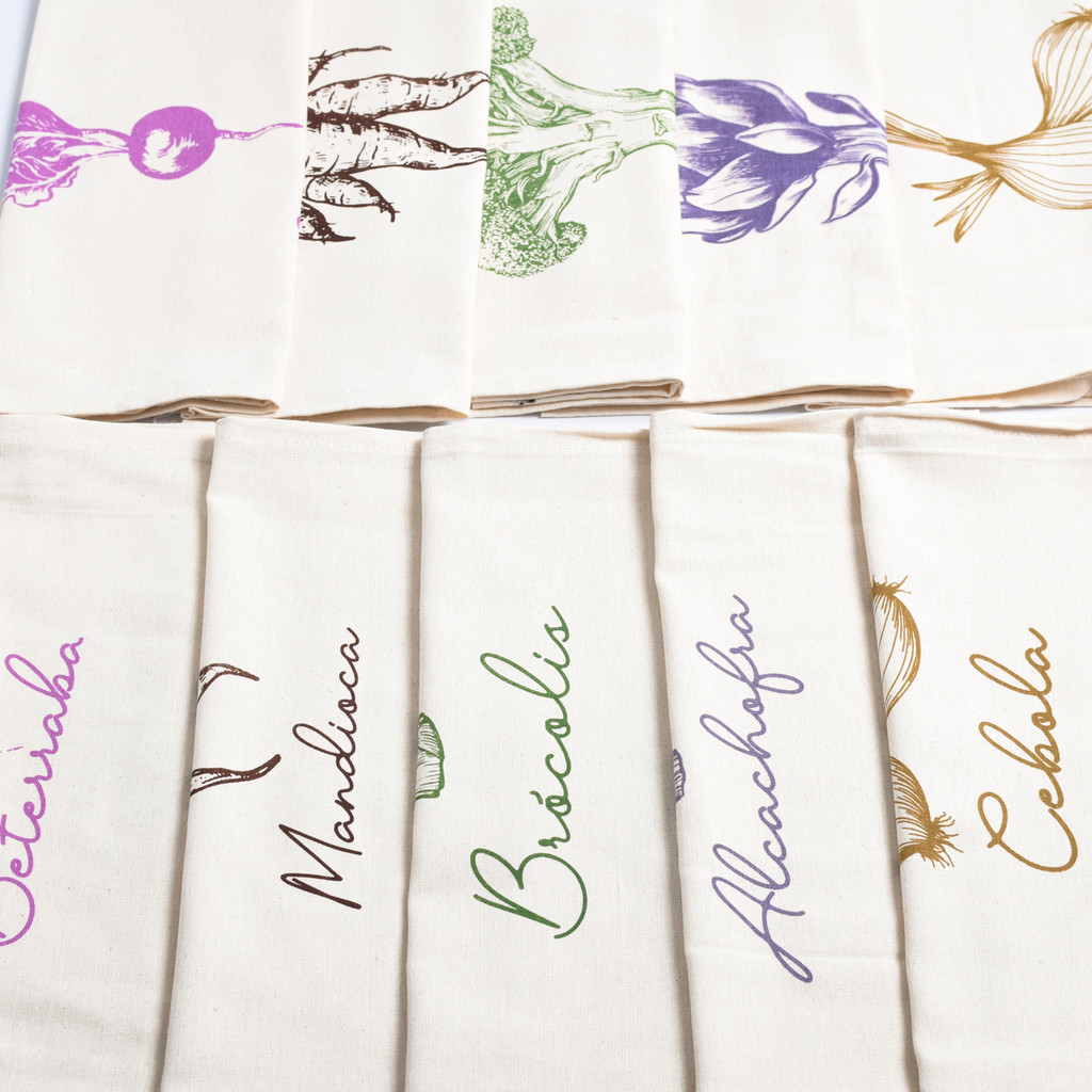 10 Panos de Prato Rustico Premium Estampado Coleção Legumes Colorido Qualidade e Absorção na Cozinha