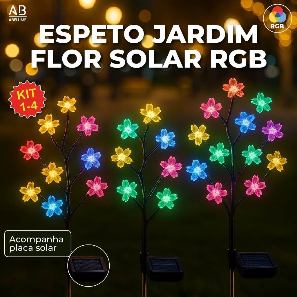 Espeto Jardim Solar Flor de Cerejeira RGB com Placa Solar Prova D'água ambiente externo em Oferta na Shopee