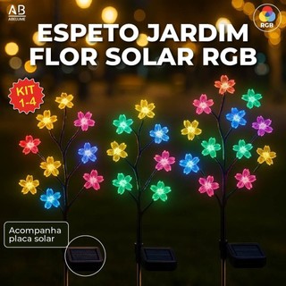 Espeto Jardim Solar Flor de Cerejeira RGB com Placa Solar Prova D'água ambiente externo