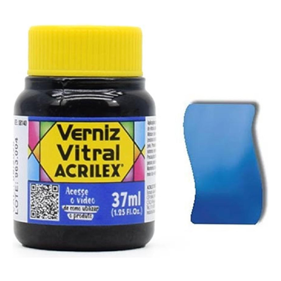 Verniz Vitral Azul Vivo 597 - Acrilex - 37ml Perfeito para Copos Garrafas Vasos Outras Obras De Arte