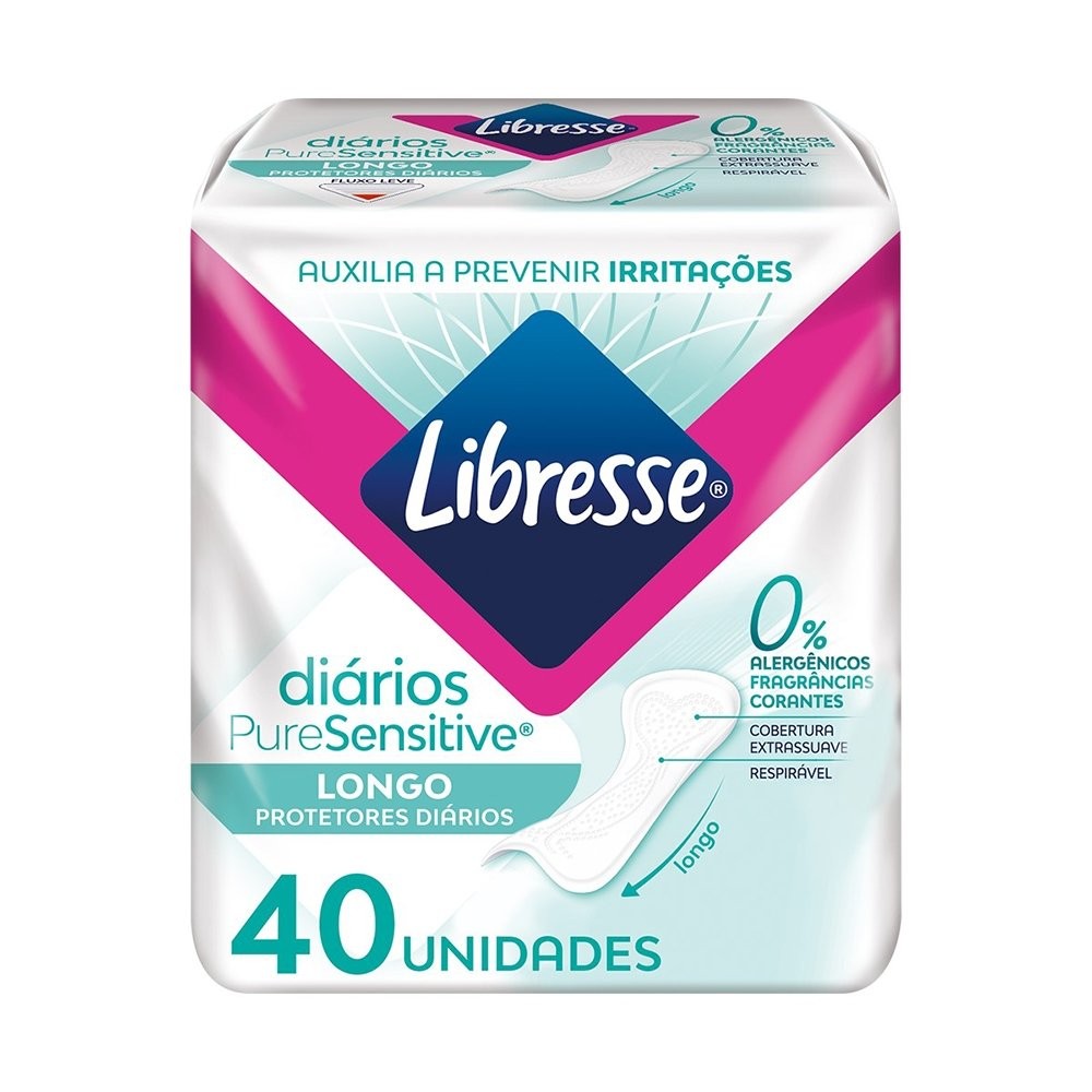 Absorvente Libresse Protetor Diário Pure Sensitive Longo sem Abas - Embalagem com 40 Unidades em Oferta na Shopee