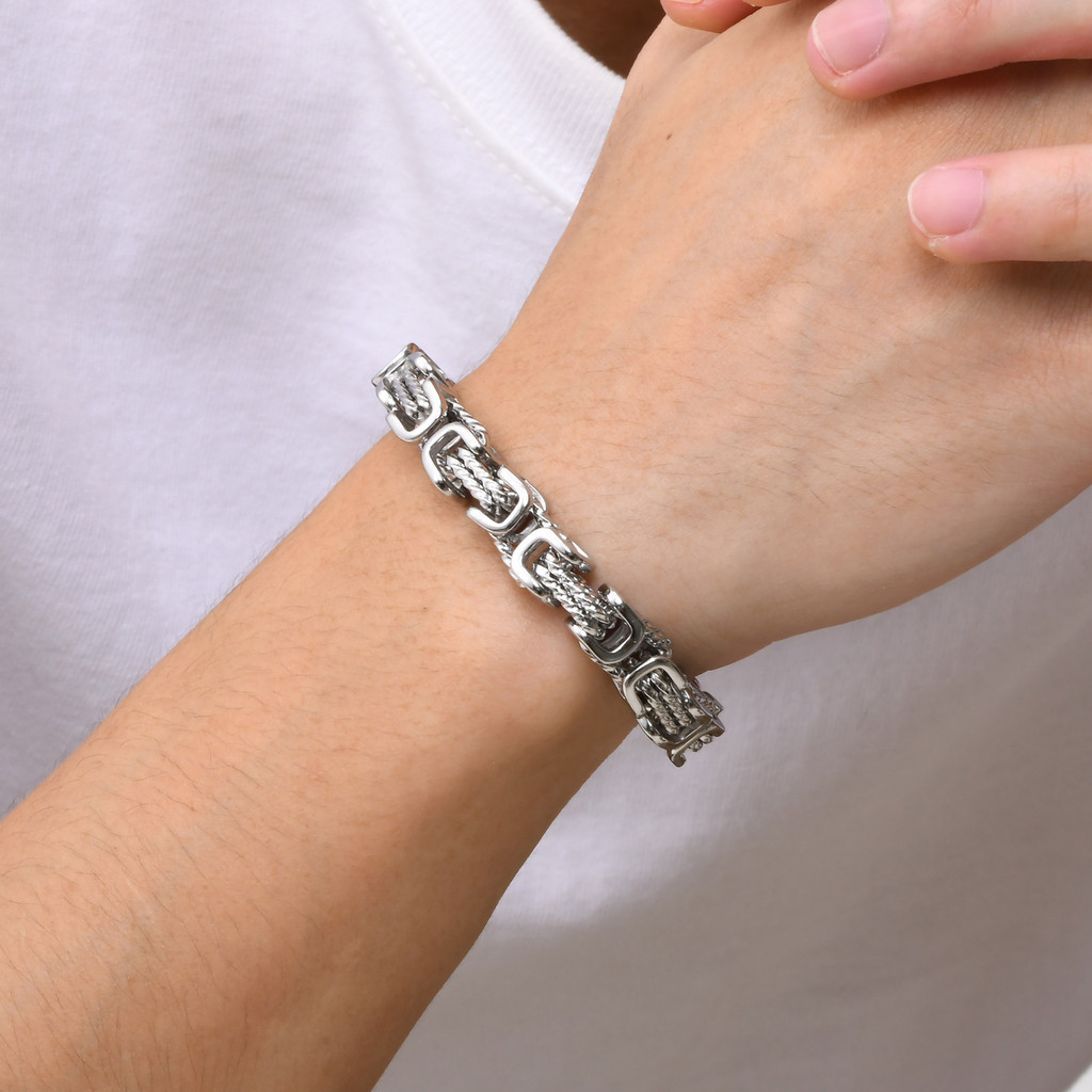 Vnox Men Bracelet Pulseira De Aço Inoxidável Bizantina Cor Vintage Simples Fashion Jewelry 19CM/21CM