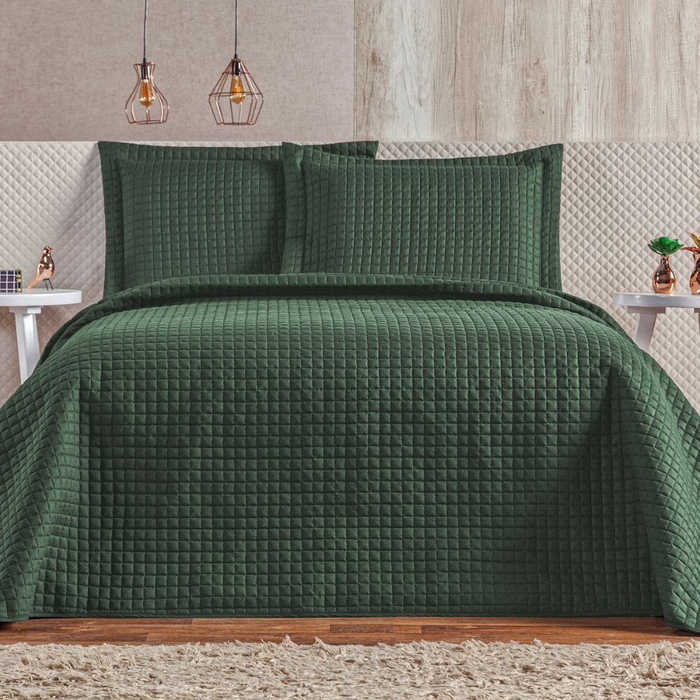 Kit Cobre Leito Colcha Queen 3 Peças Percal 200 Fios Dupla Face Matelassê Percal 300 fios Plata