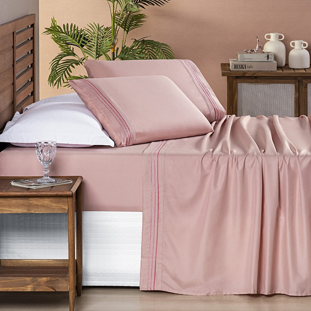 Jogo de Lençol King\Queen\Casal\Solteiro 4 Peças Percal 200 Fios Com Faixa Bordada em Oferta na Shopee