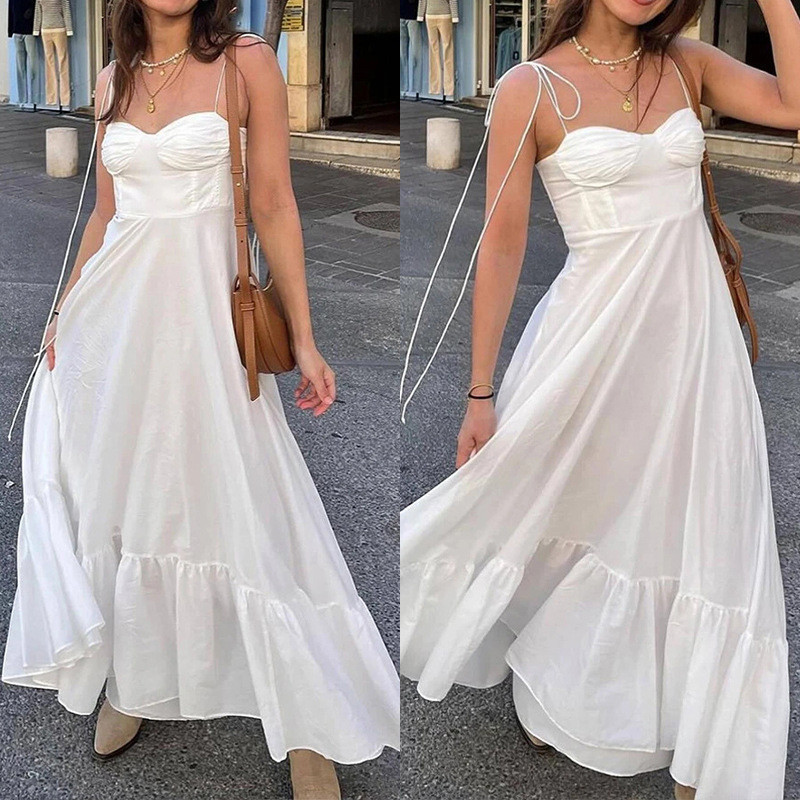 Vestido elegante elegante e elegante de estilo versátil de cintura alta de cor sólida (283...