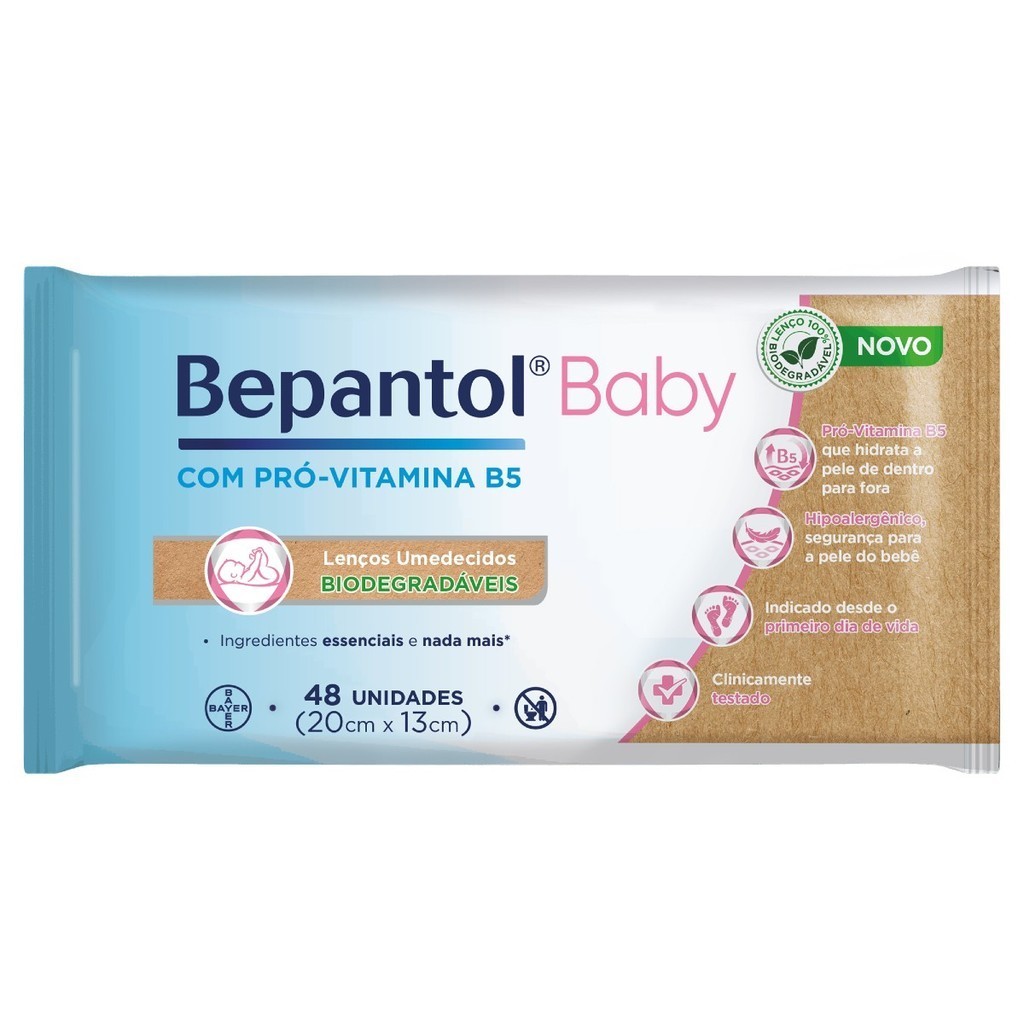Toalhas Lenços Umedecidos Biodegradáveis com 48un - Bepantol - Mom & Baby