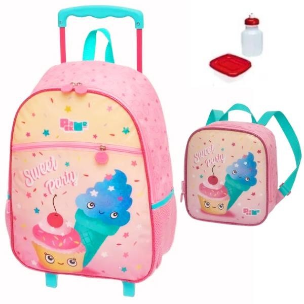 Kit Mochila Escolar Sorvete Sweet Rodinha G Com Lancheira