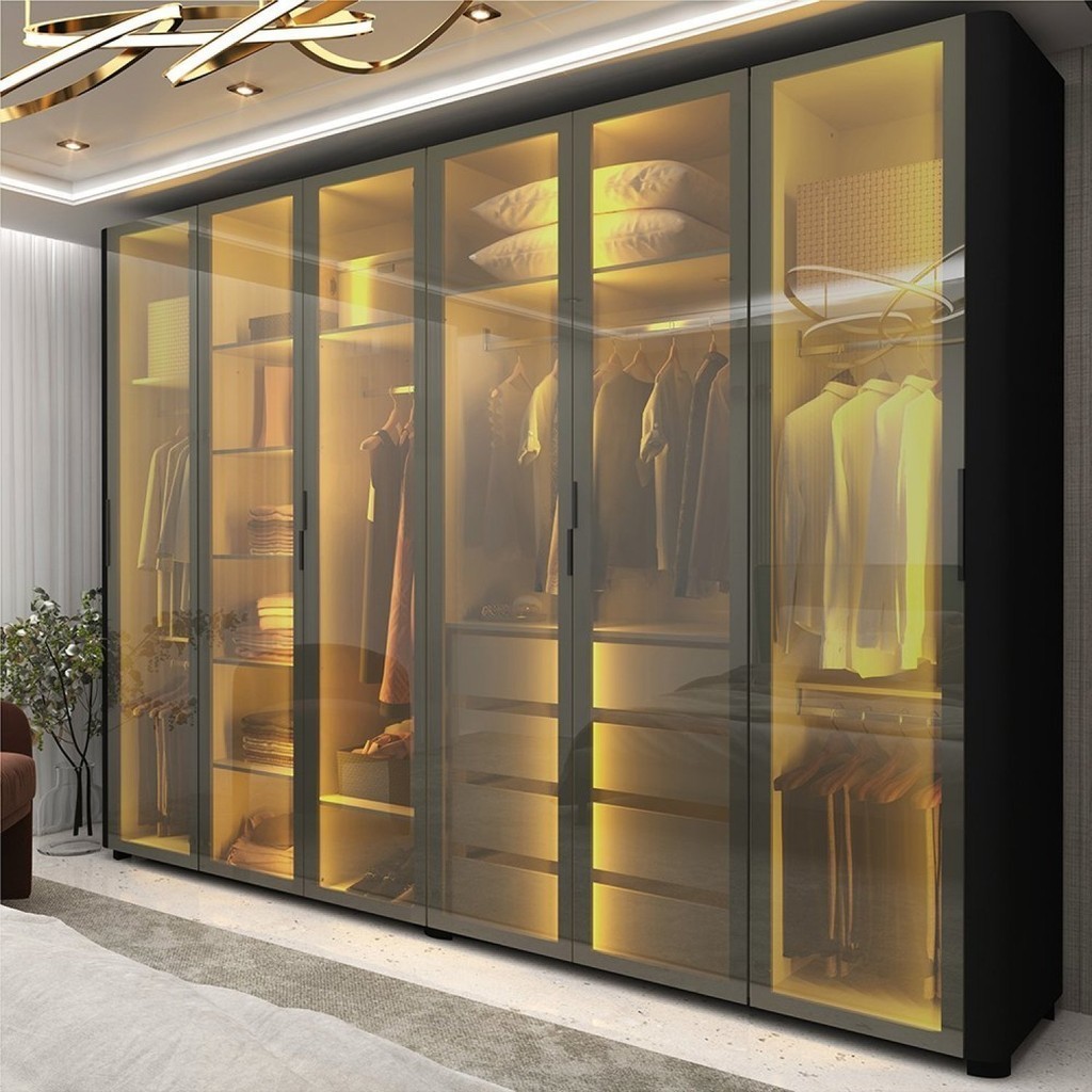 Guarda-roupa Casal 6 Portas com 6 Portas Reflecta com Pés com Led Innova 100% MDF Preto Acetinado - Home & Living