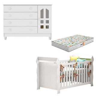 Berço Americano Lara Com Colchão Gazin E Cômoda Gran Selena Branco Brilho - Carolina em Oferta na Shopee