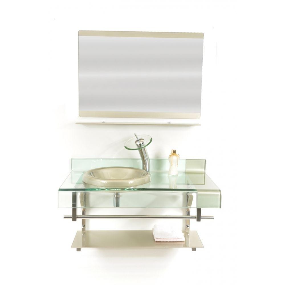 Gabinete Vidro 90cm Curvado Duplo Inox Cuba Chapéu Champanhe - Home & Living