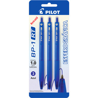 Kit Caneta Esferográfica Retrátil BP-1 1.0 c/ 3un Azul Pilot em Oferta na Shopee