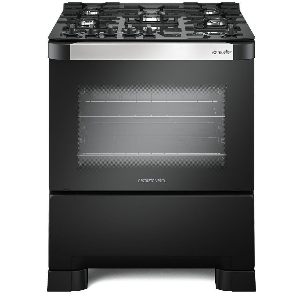 Fogão Mueller 5 bocas Decorato Vetro preto fosco com mesa de vidro e Timer digital em Oferta na Shopee