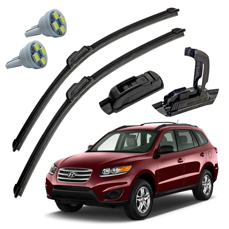 Kit Par Palheta Limpador Parabrisa Hyundai Santa Fé 2006 A 2012 + Pingo T10 Silicone Dianteiro