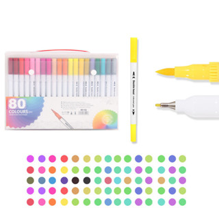 Kit 80 Canetas 2 em 1 Brush Lettering e Ponta Fina Dual Pen Canetinha Colorir Desenho