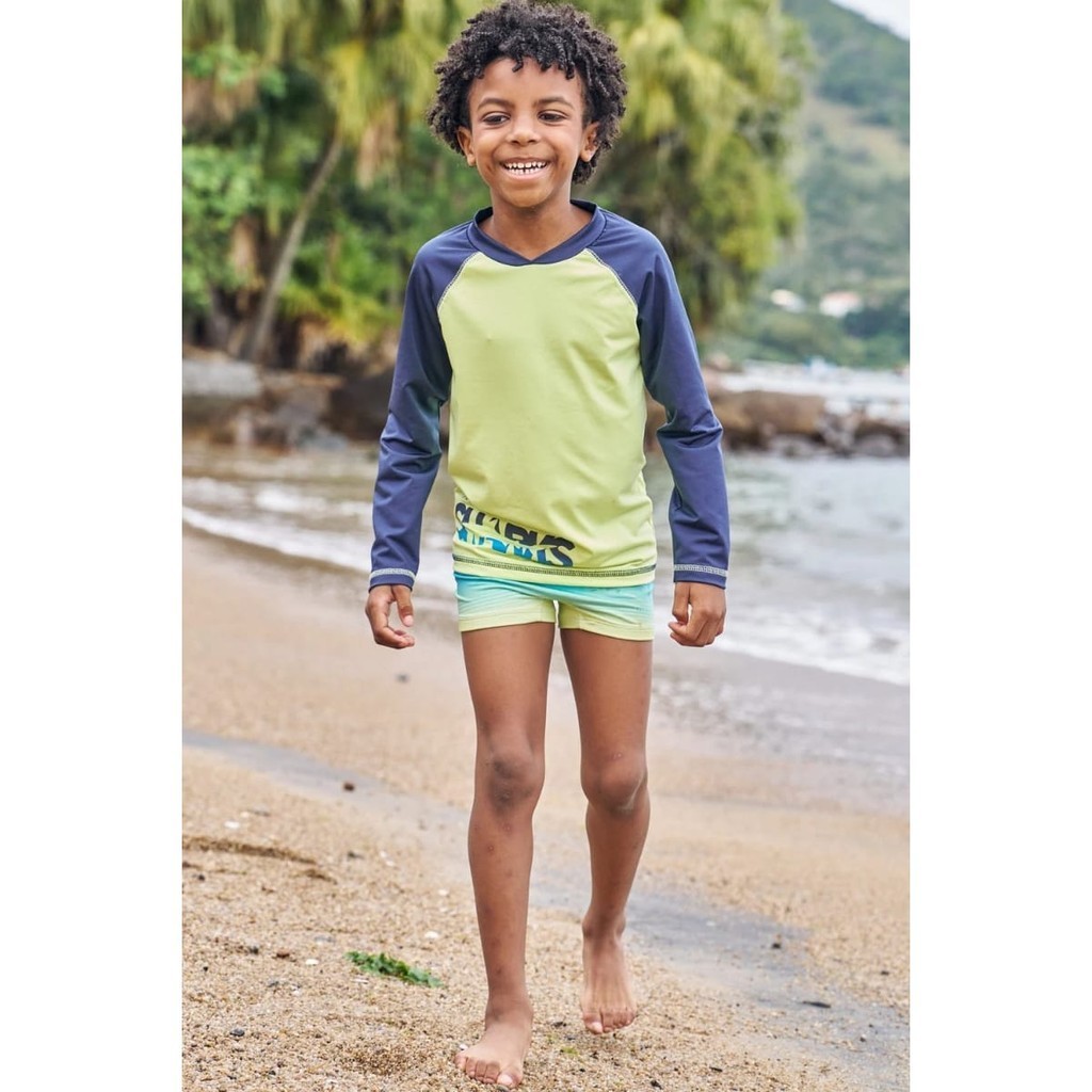 Conjunto de Camiseta e Sunga em Malha UV Dry com Proteção UV 50+ LucBoo