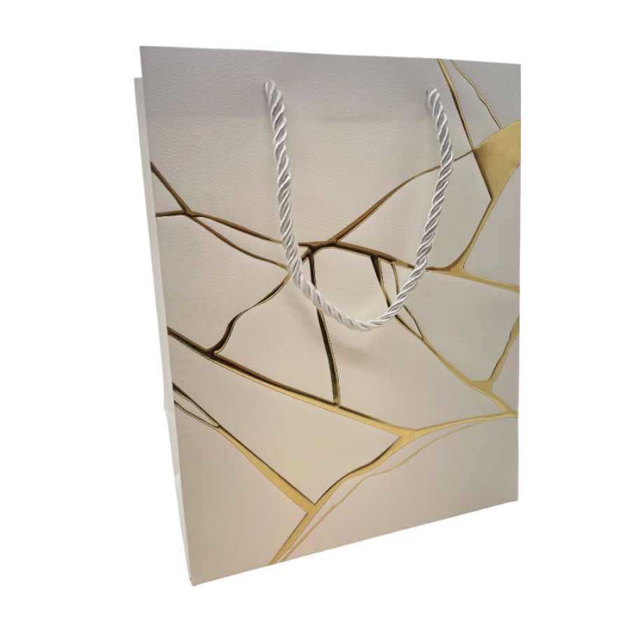 Sacola de Papel para Presente Marmorizada - Branca - 32x26x12cm - 1 unidade - Rizzo