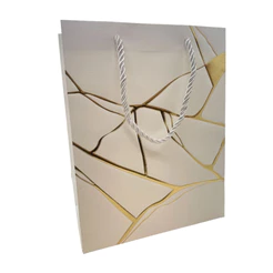 Sacola de Papel para Presente Marmorizada - Branca - 32x26x12cm - 1 unidade - Rizzo