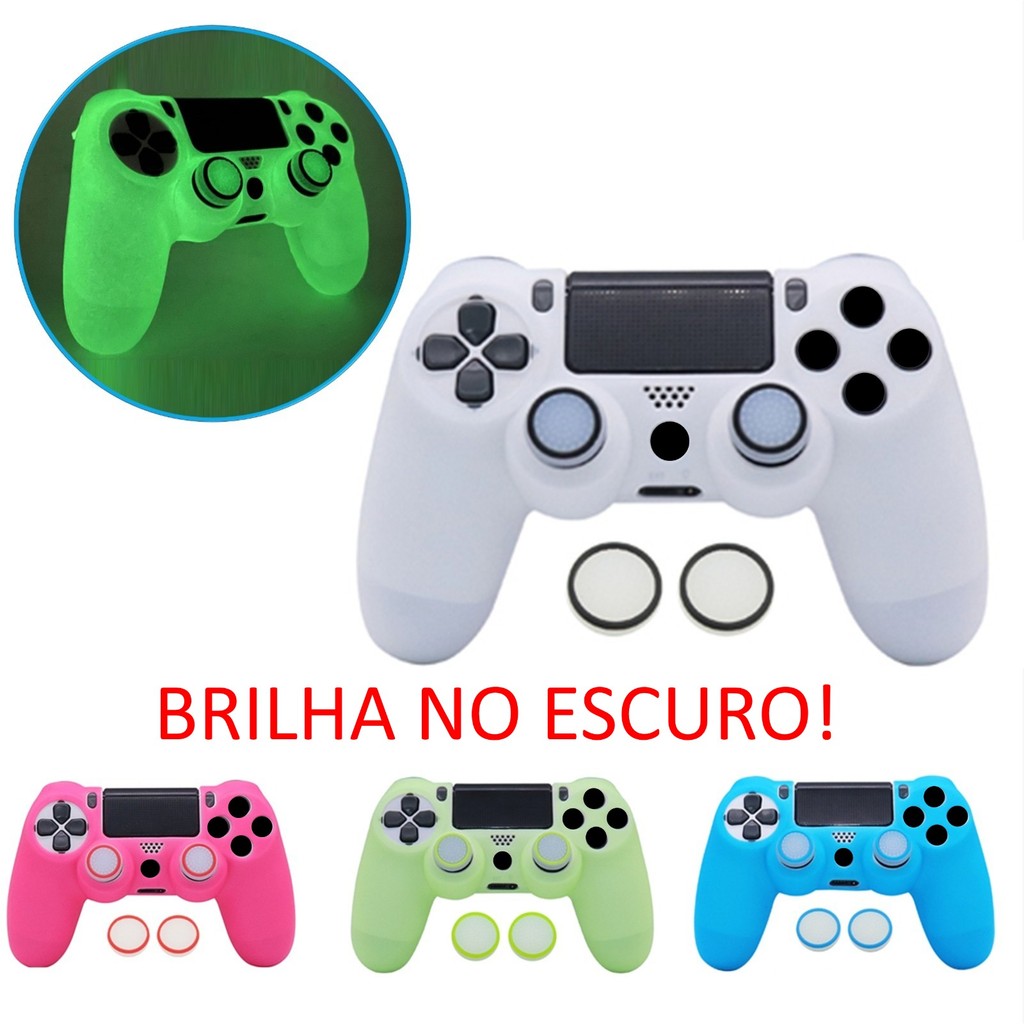 Capa Protetora Silicone Premium Controle Ps4 Brilha Escuro + Par Grips em Oferta na Shopee