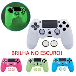 Capa Protetora Silicone Premium Controle Ps4 Brilha Escuro + Par Grips