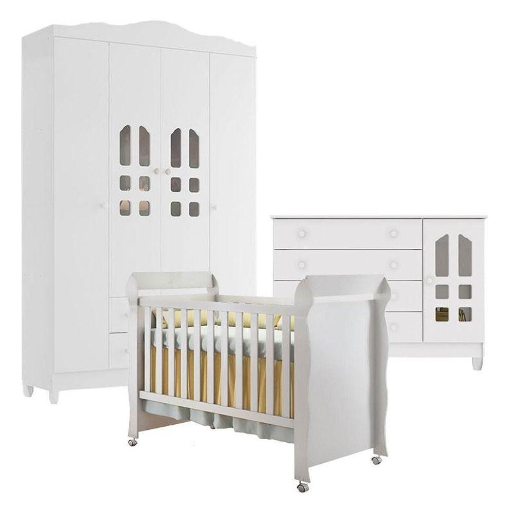 Quarto De Bebê New Selena 4 Portas Com Cômoda Gran Selena E Berço Mirelle Branco Brilho em Oferta na Shopee