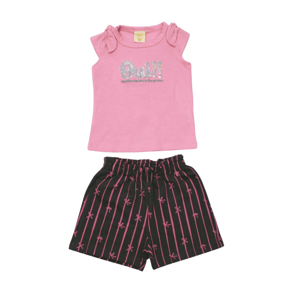 Conjunto infantil Feminino Blusa Bordado Lantejoulas e Shorts Moletinho 27792 - Angerô