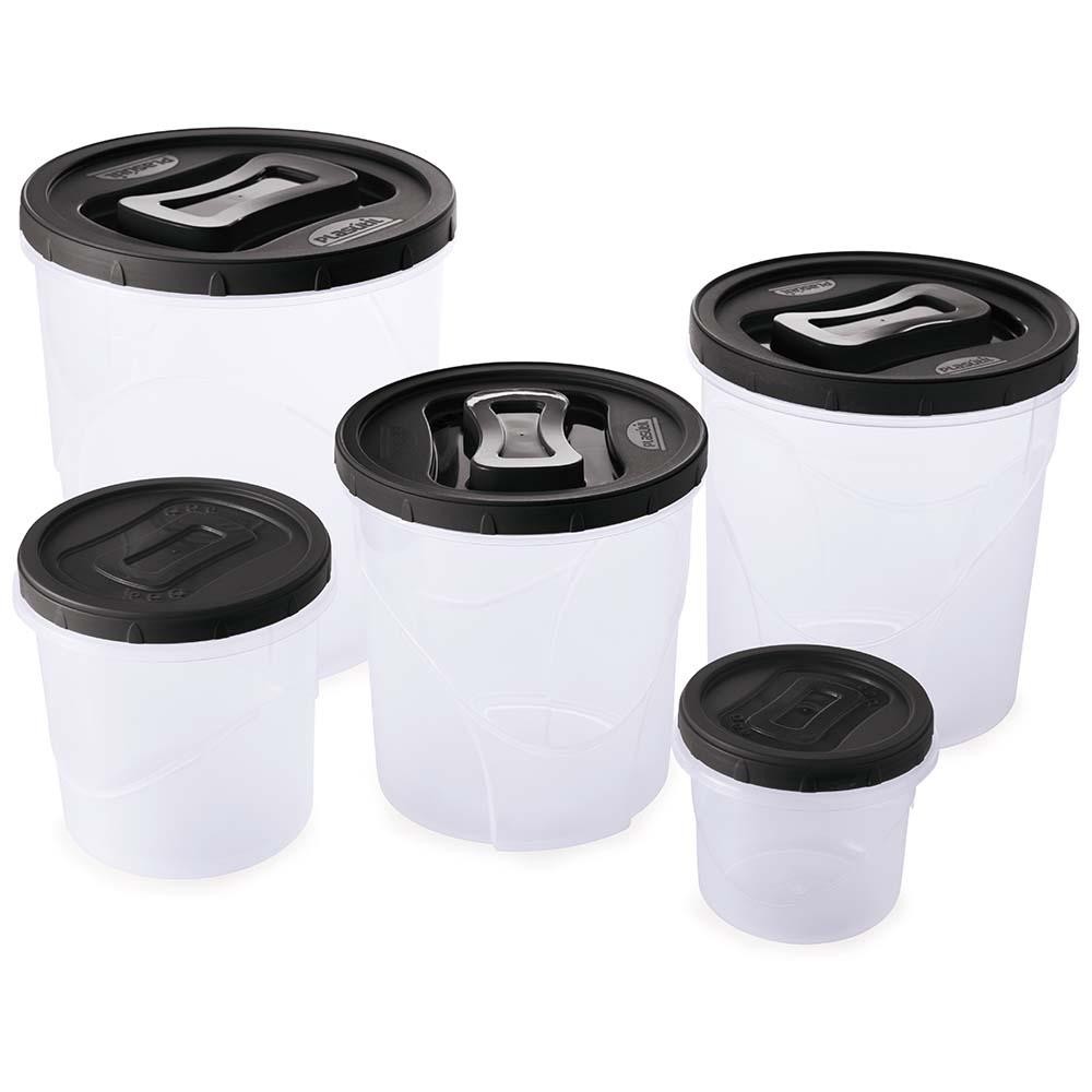 Kit 5 Potes Mantimentos Grandes Redondos Preto Plasútil em Oferta na Shopee