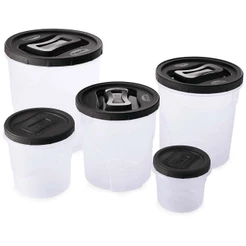 Kit 5 Potes Mantimentos Grandes Redondos Preto Plasútil