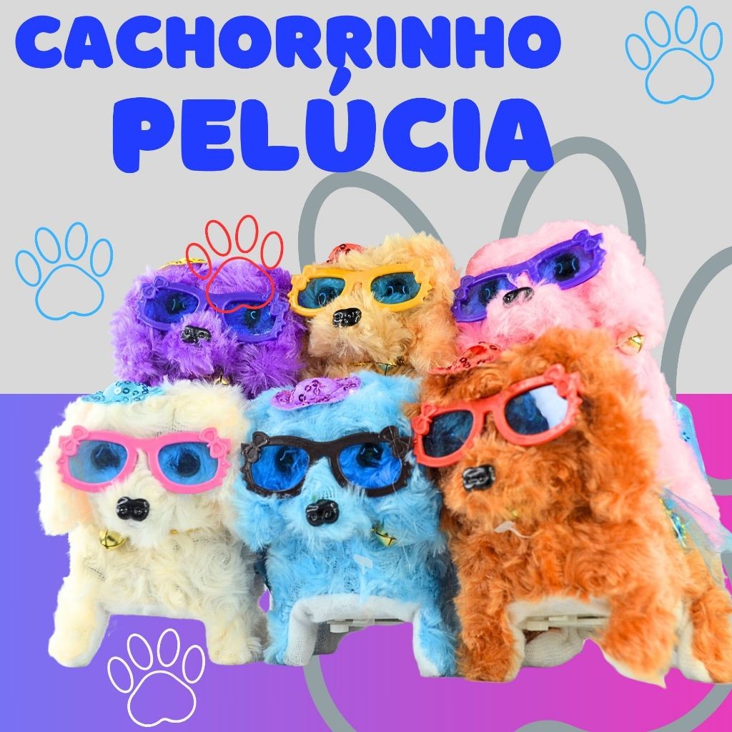 Brinquedo Cachorrinho Cachorro Anda Divertido Bebê Bicho de Estimação a Pilha com Óculos - AFL