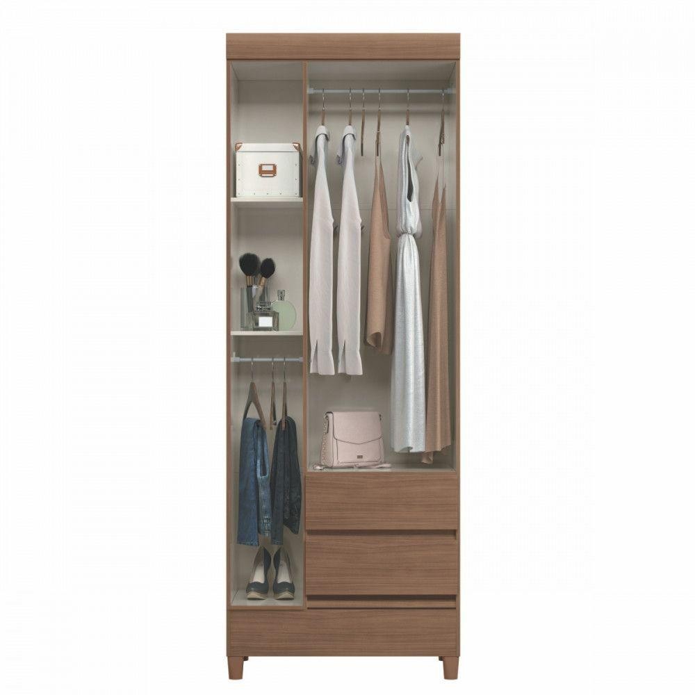 Detalhes do Guarda Roupa Solteiro com Pés 3 Portas 2 Gavetas Jequitibá