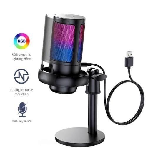 Microfone Gamer Condensador Podcast Alta Sensibilidade Rgb - Microfones e Gravadores