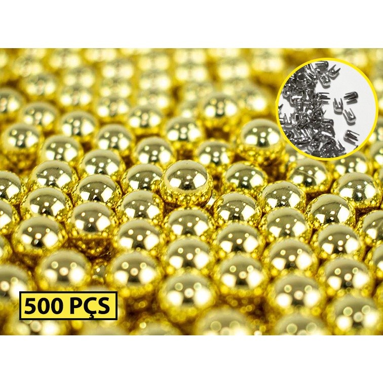500 Perolas Douradas 8mm + Rebite Pregar Balancim ou Alicate