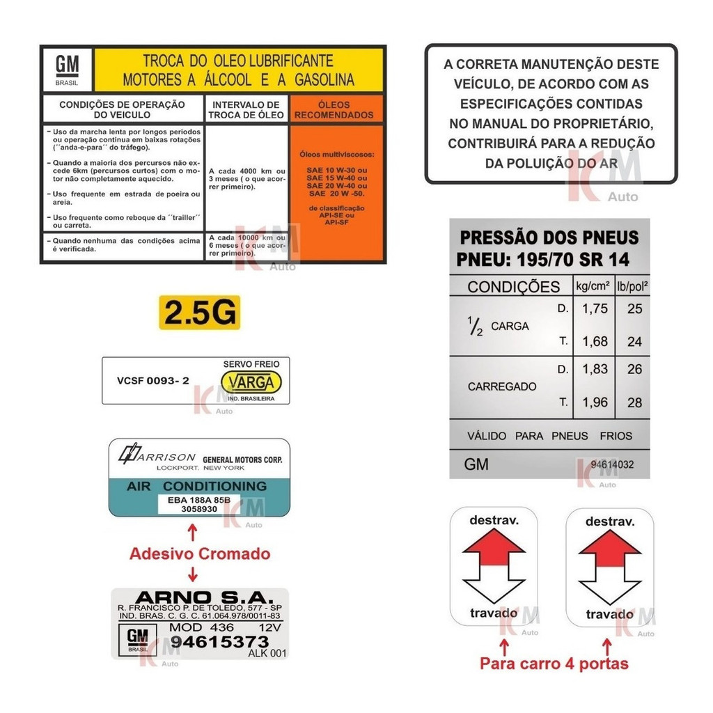 Kit Etiquetas Advertência Opala Motor 4cc Gasolina 85 À 90