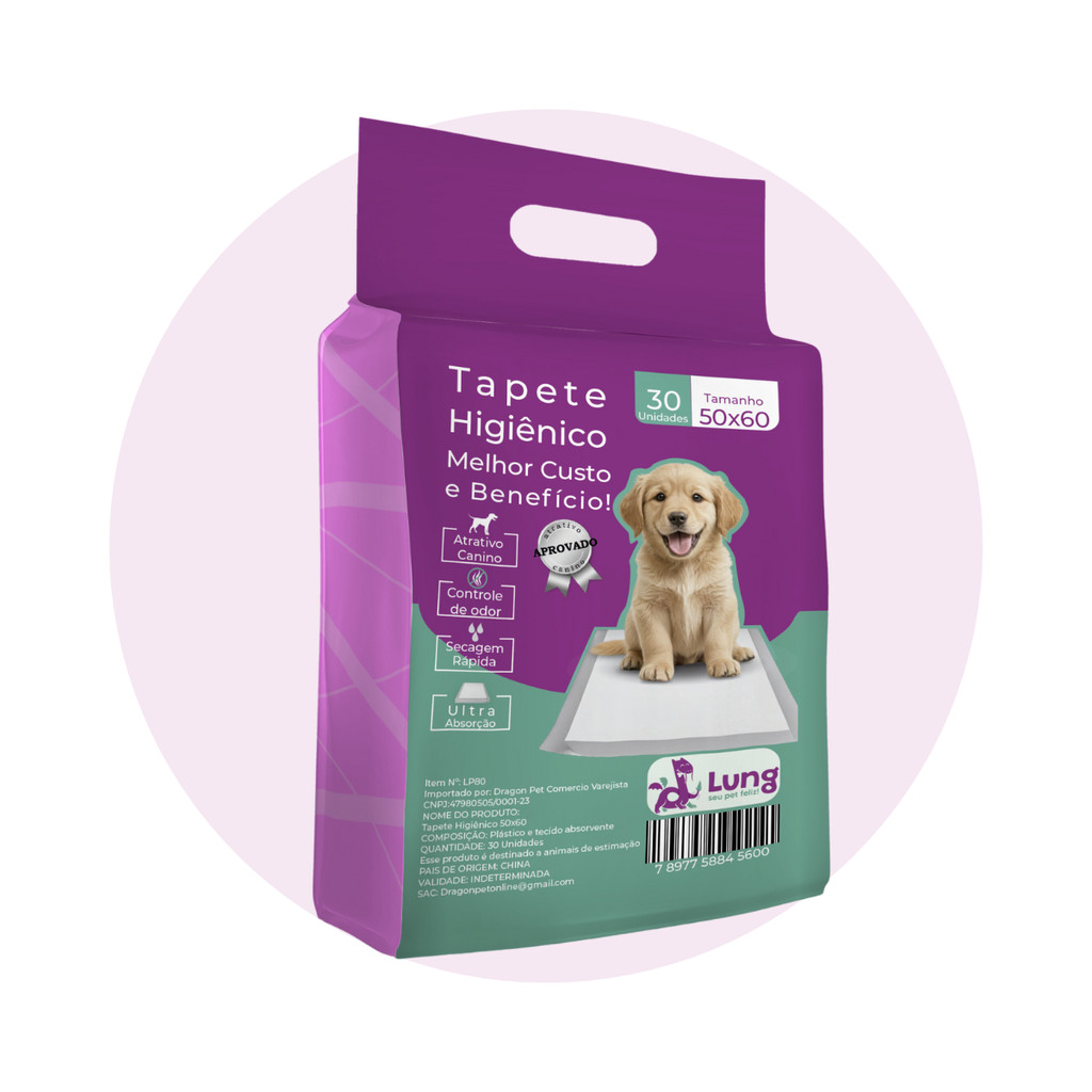 tapete higiênico para cães Cachorro Pet 50x60cm 30 unidades Ultra Absorvente c/ Adesivo Colante