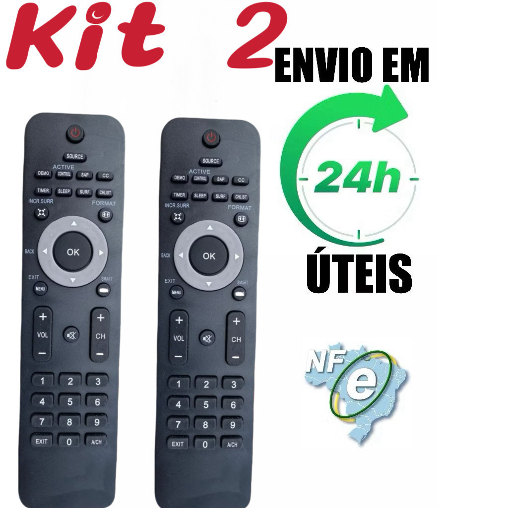 Kit 2 Controle P/ Tv Philips Lcd / Led 32 , 42, 47, 52 Polegadas