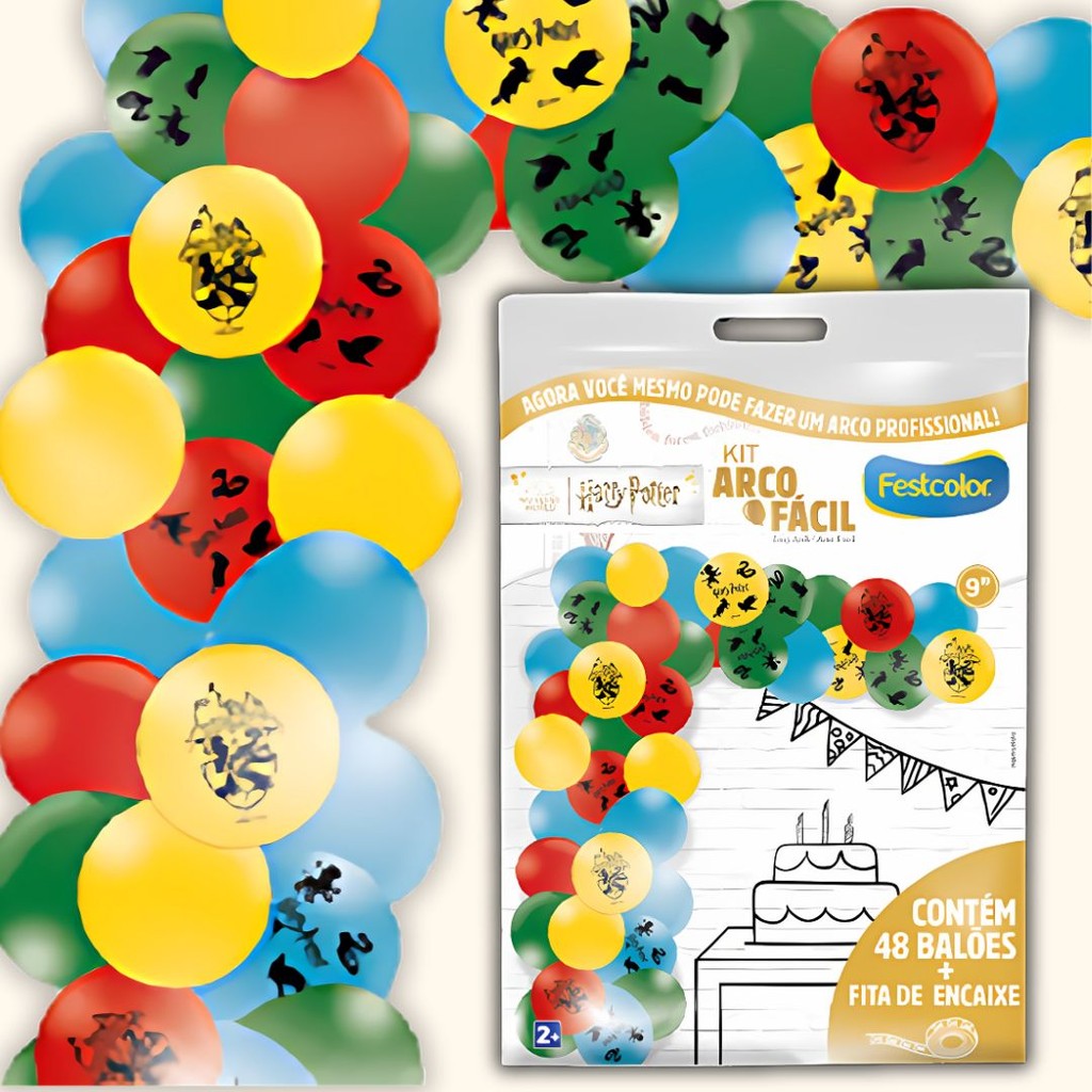 KIT ARCO FACIL DE BALOES HARRY POTTER  n°9 48 UN + 1 FITA ARCO  FESTCOLOR em Oferta na Shopee