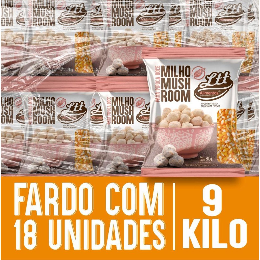 Milho Para Pipoca Mushroom Fardo 9kg Fardo 18 Unidades Ltt Alimentos