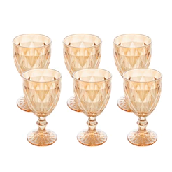 Conjunto de 6 Taças de Água Lyor Diamond de Vidro Âmbar Metalizado - 325ml