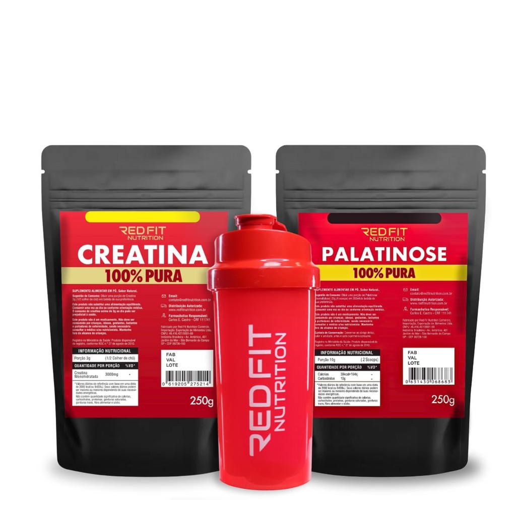 Creatina Monohidratada 250g Isomaltulose Palatinose 250g - 100% Pura Matéria-Prima Importada - Red Fit Nutrition