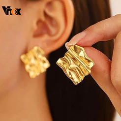 Brinco Robusto Irregular Vnox Para Mulheres E Meninas , Pingente Geométrico De Aço Inoxidável Em Ouro 18K , Presente De Moderno