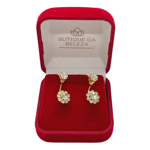 Brinco Folheado A Ouro Grace Kelly Com Flor De Stráss - Caixa de Luxo