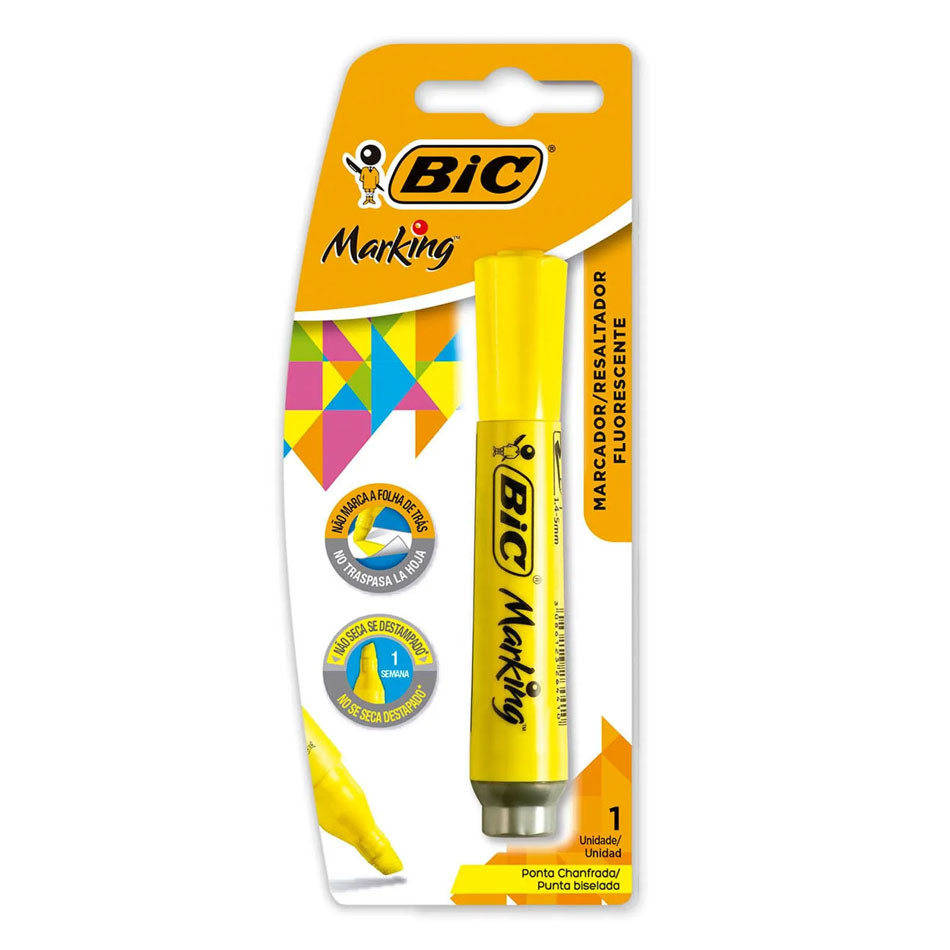 Pincel marca texto Marking Amarelo Fluorescente com 1 unidade Bic