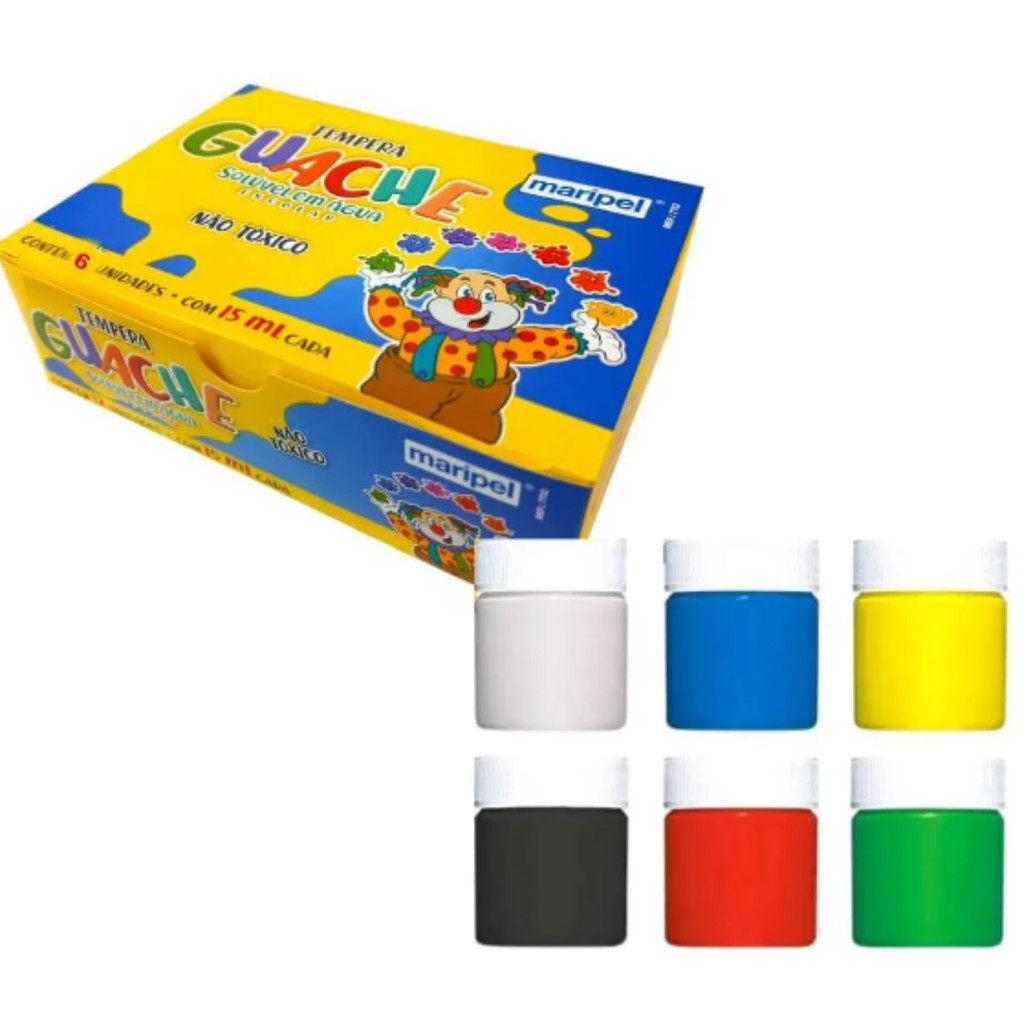 Tinta Guache 15ML Maripel - Estojo Com 6 Cores