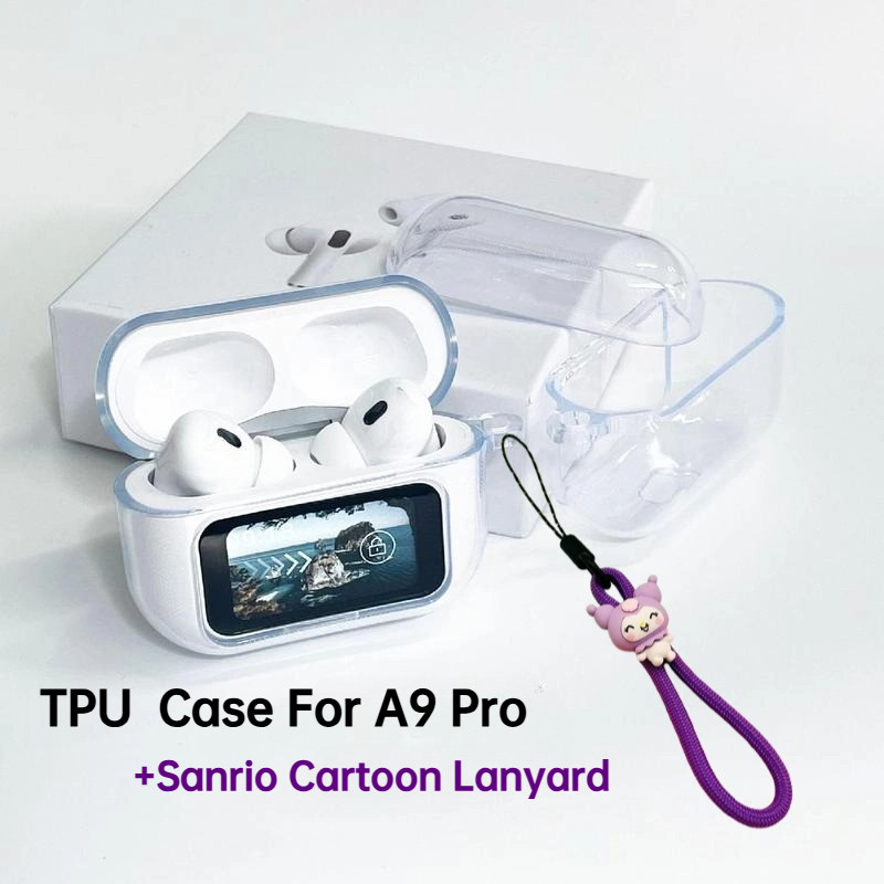 Capa De TPU Transparente A9Pro , Proteção Surround De 360 Graus De Cilicone Anti-Queda , Silicone Para Fones De Ouvido Bluetooth Sem Fio Com Mosquetão De Cordão Sanrio